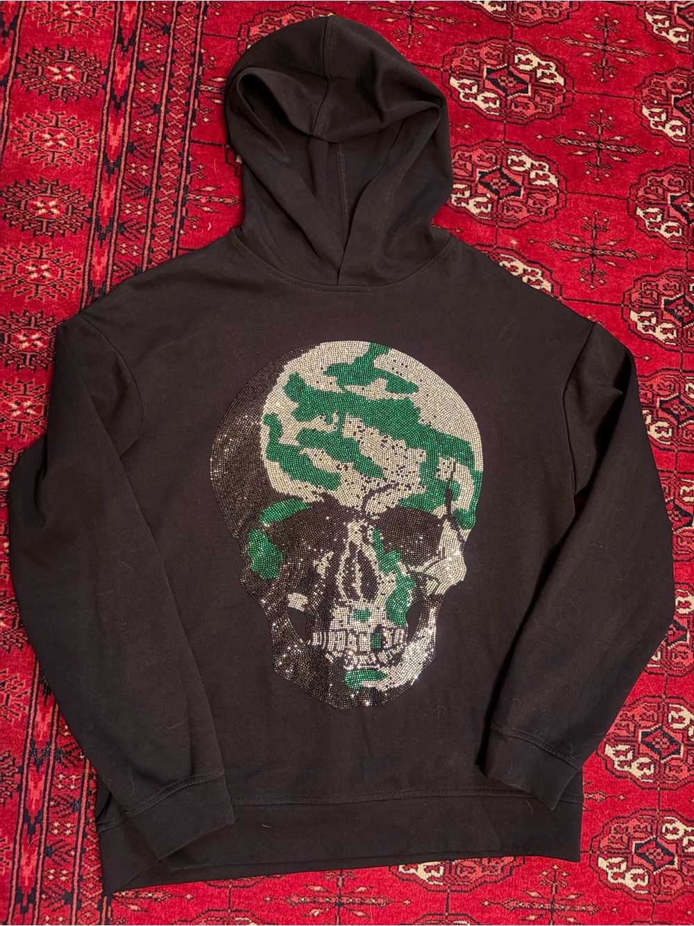 Rock n Roll Y2K Goth Rhinestone Camouflage Skull Black Hoodie Unisex NWOT